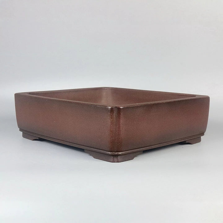 9.6 inch (24.5cm) Rectangular Indented Corner Unglazed Premium Bonsai Pot Corner View