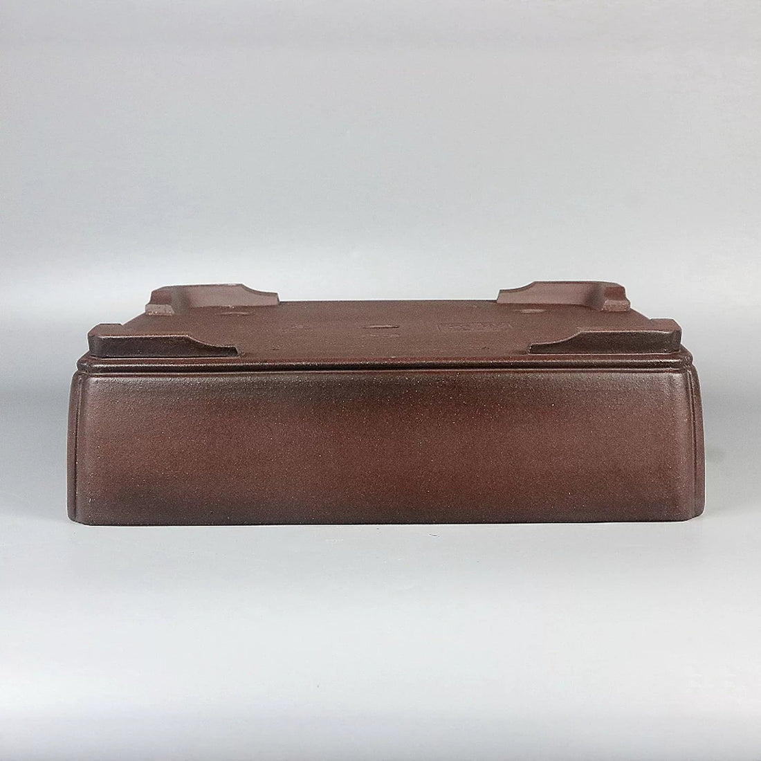 9.6 inch (24.5cm) Rectangular Indented Corner Unglazed Premium Bonsai Pot Upside Down View