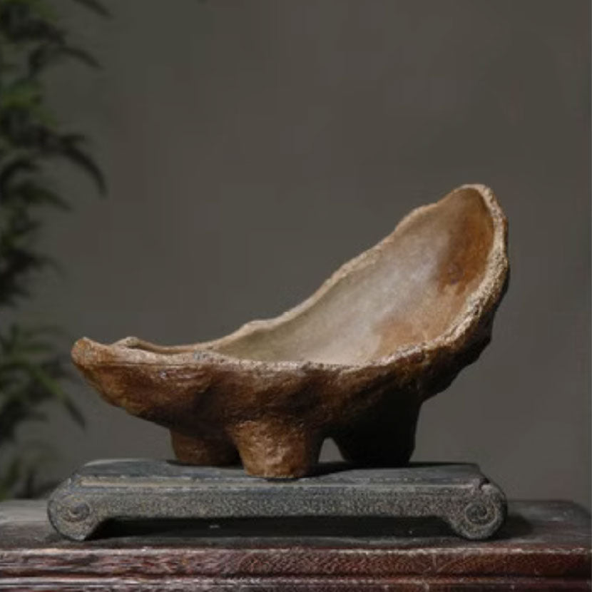 9.8" (25cm) Handcrafted Abstract Crescent Bonsai Pot Corner View
