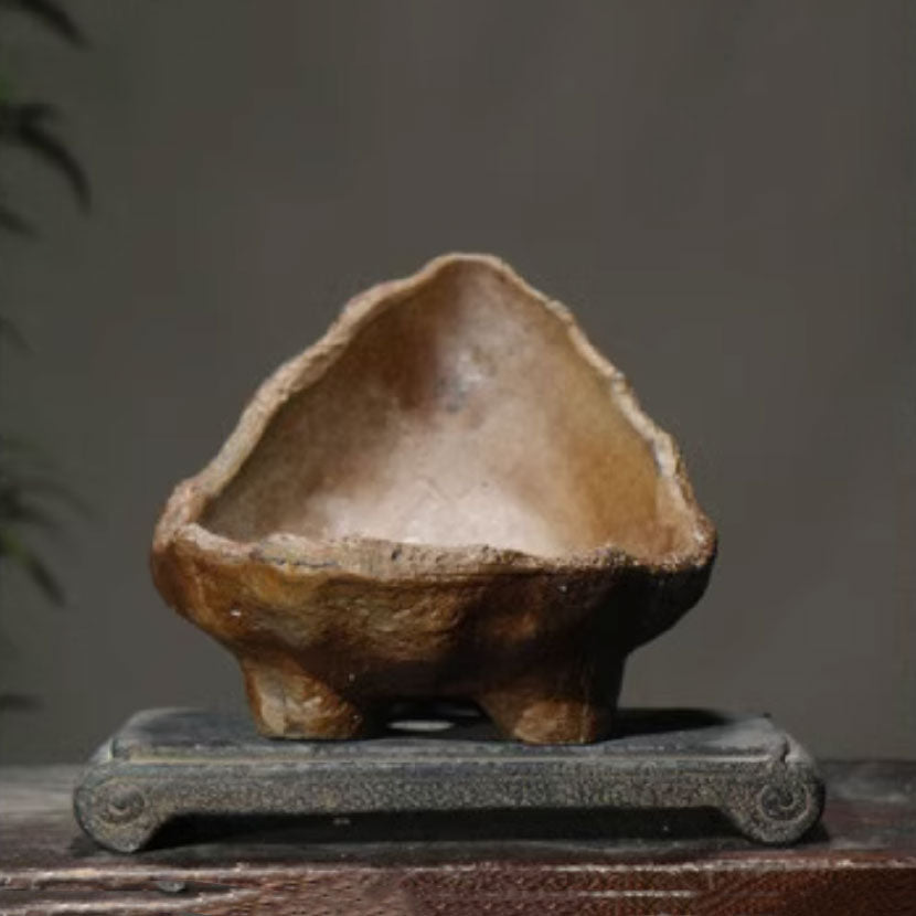 9.8" (25cm) Handcrafted Abstract Crescent Bonsai Pot Front View
