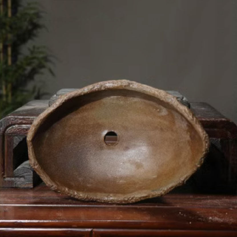 9.8" (25cm) Handcrafted Abstract Crescent Bonsai Pot Inner View
