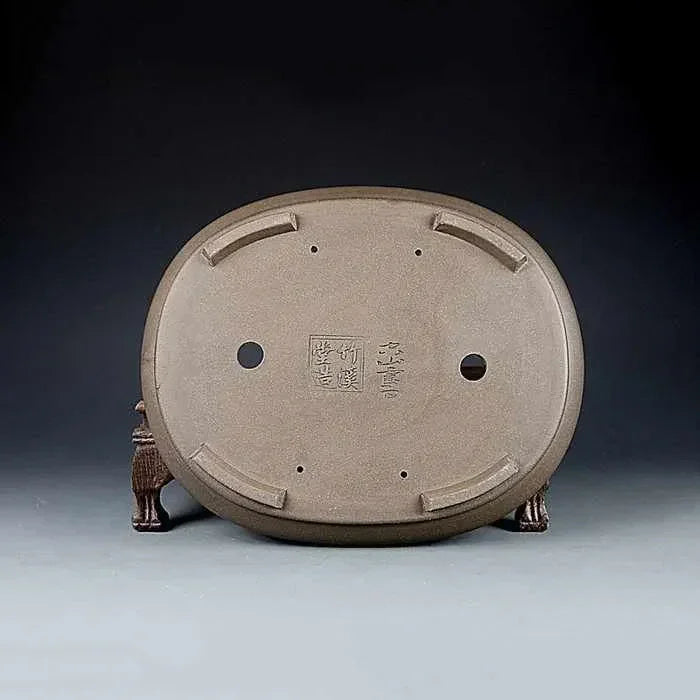 9.8" (25cm) Oval Shallow Premium Traditional Unglazed Bonsai Pot Bottom View
