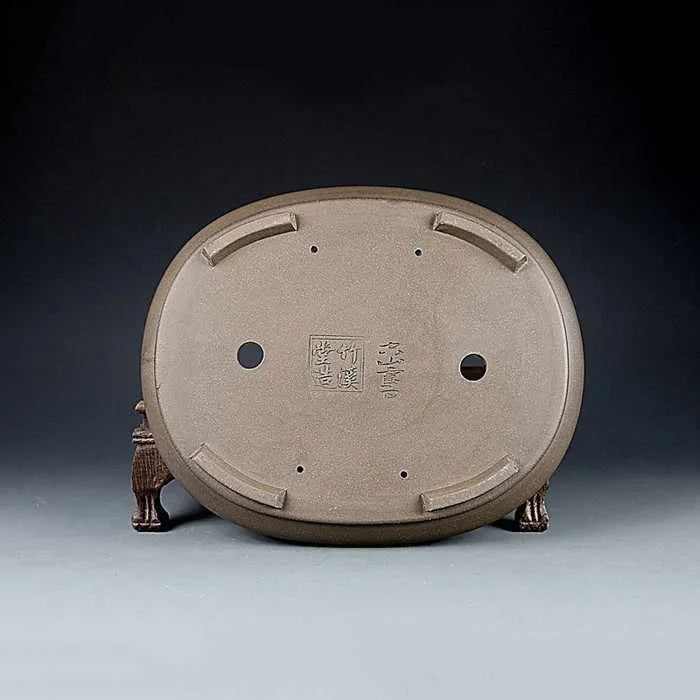 9.8" (25cm) Oval Shallow Premium Traditional Unglazed Bonsai Pot Bottom View
