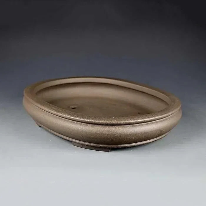 9.8" (25cm) Oval Shallow Premium Traditional Unglazed Bonsai Pot Corner View
