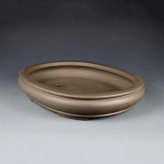 9.8" (25cm) Oval Shallow Premium Traditional Unglazed Bonsai Pot Corner View