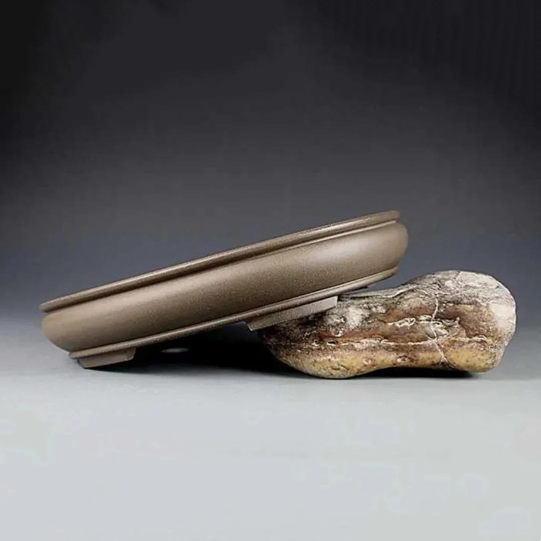 9.8" (25cm) Oval Shallow Premium Traditional Unglazed Bonsai Pot Side View