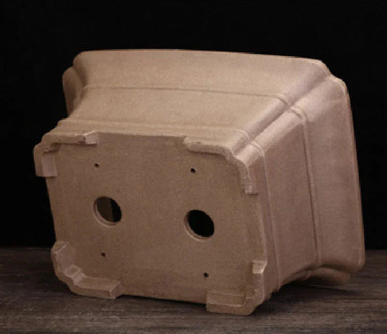 9.8" (25cm) Rectangular Flared Rim Unglazed Bonsai Pot Bottom View