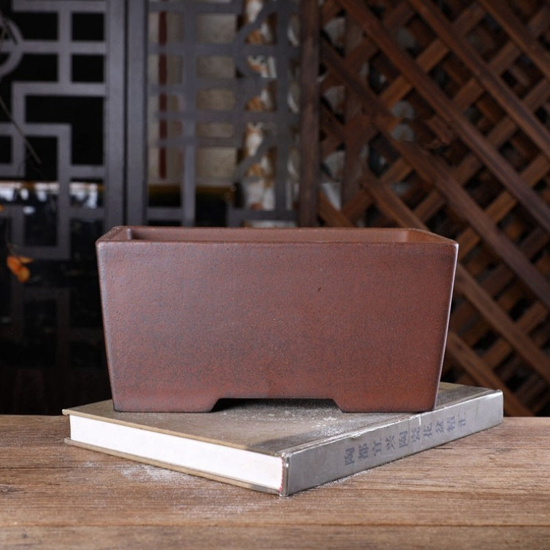 9.8 inch (25cm) Rectangular Rimless Minimalist Unglazed Wood-Fired Deep Bonsai Pot