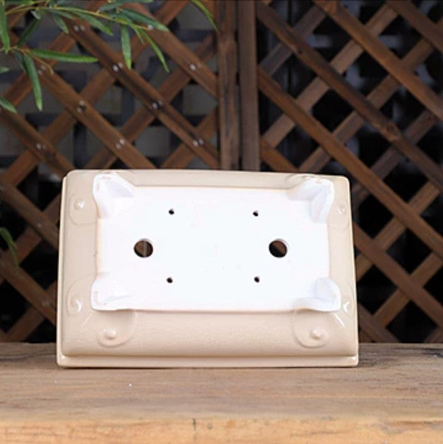 9.8 inch (25cm) Bulged Rectangular Cracked Glaze Raised Feet Bonsai Pot Bottom View