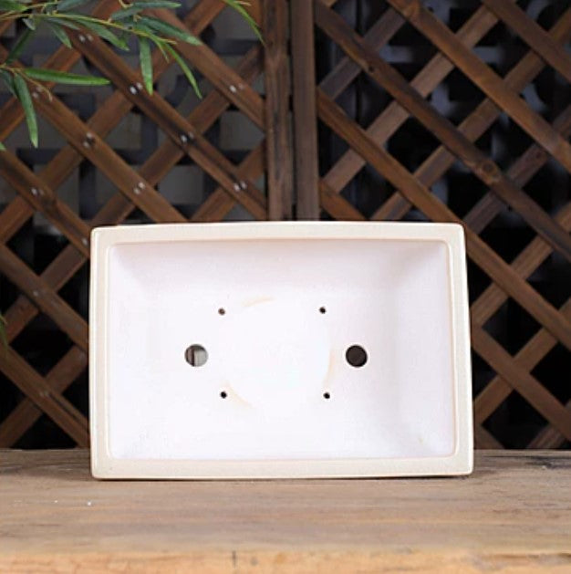 9.8 inch (25cm) Bulged Rectangular Cracked Glaze Raised Feet Bonsai Pot Inner View