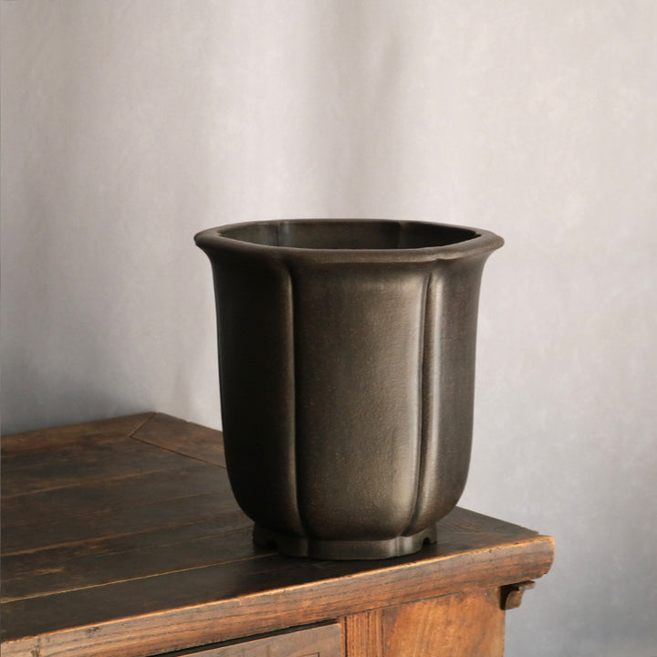 9.8 inch (25cm) Deep Soft Hexagonal Black Handmade Premium Cascade Bonsai Pot