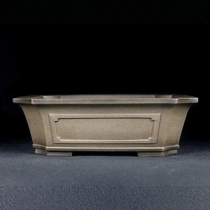 9.8 inch (25cm) Flared Corner-Cut Rectangular Unglazed Premium Bonsai Pot w Framed Walls