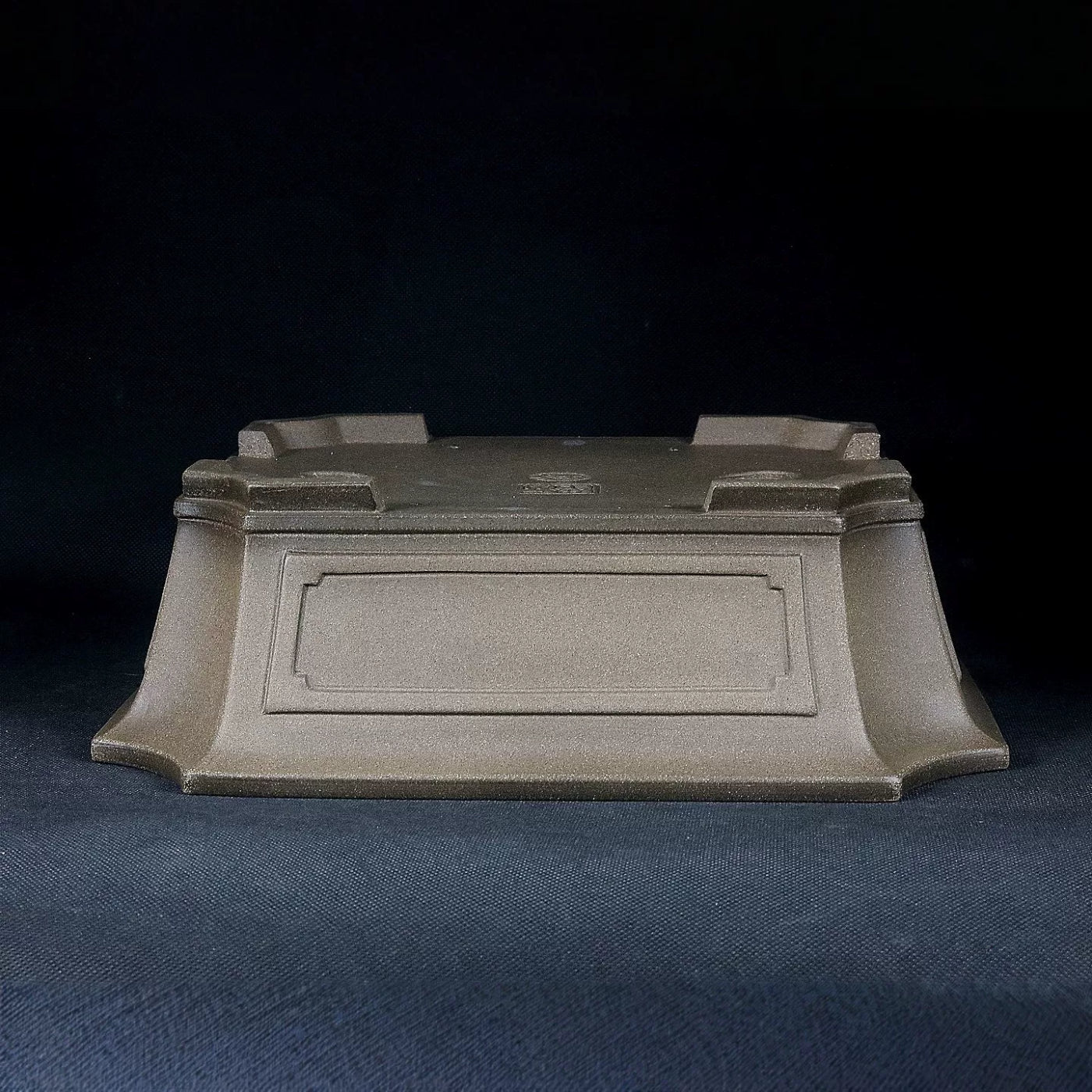 9.8 inch (25cm) Flared Corner-Cut Rectangular Unglazed Premium Bonsai Pot w Framed Walls Upside Down View
