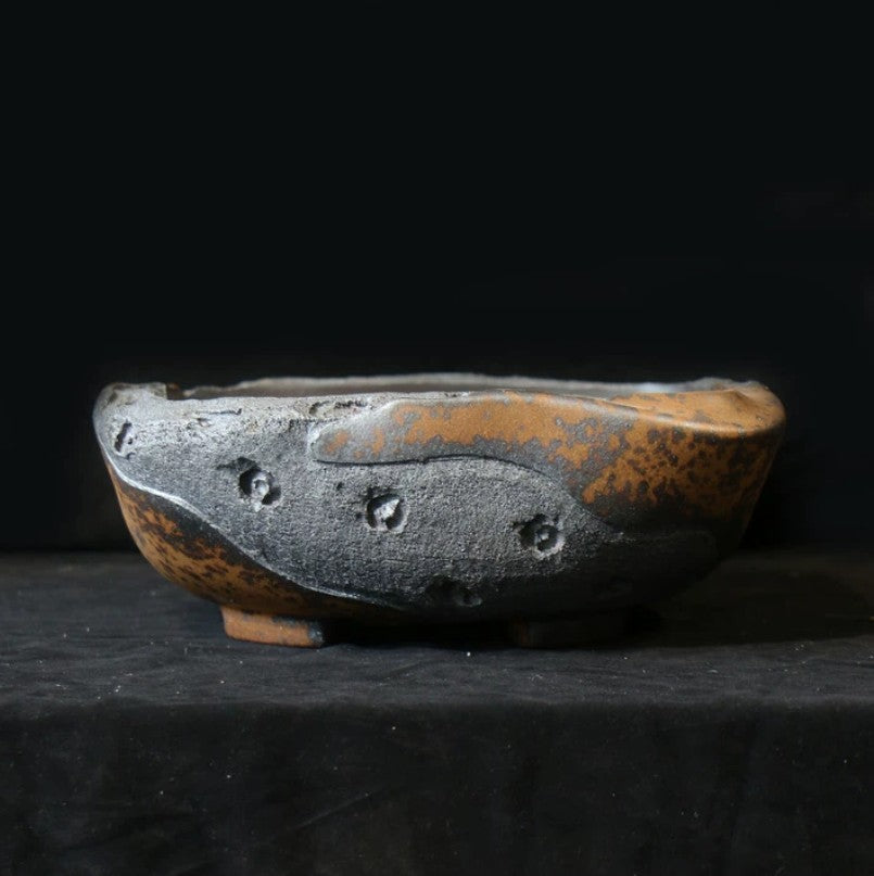 9.8 inch (25cm) Irregular Square Rustic-Style Unique Bonsai Pot Unglazed
