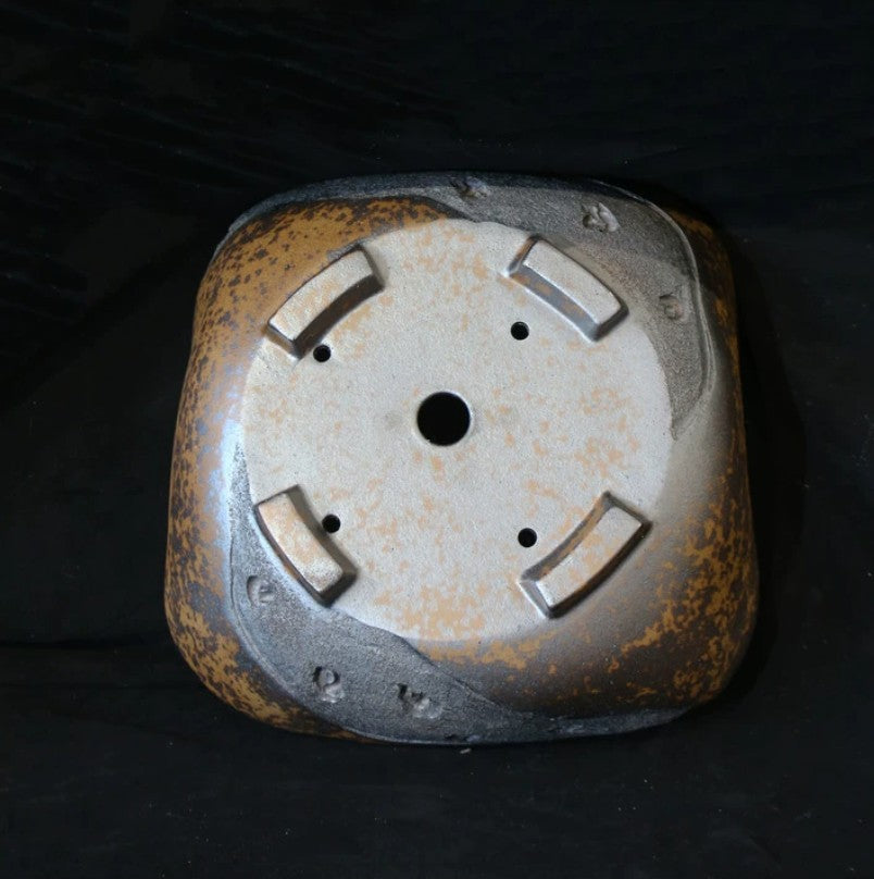 9.8 inch (25cm) Irregular Square Rustic-Style Unique Bonsai Pot Unglazed Bottom View