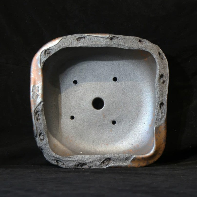 9.8 inch (25cm) Irregular Square Rustic-Style Unique Bonsai Pot Unglazed Inner View