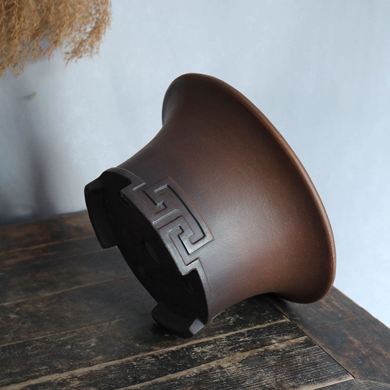 9.8 inch (25cm) Large 5.1 inch (13cm) Deep Round Premium Semi Cascade Bonsai Pot Bottom Corner View