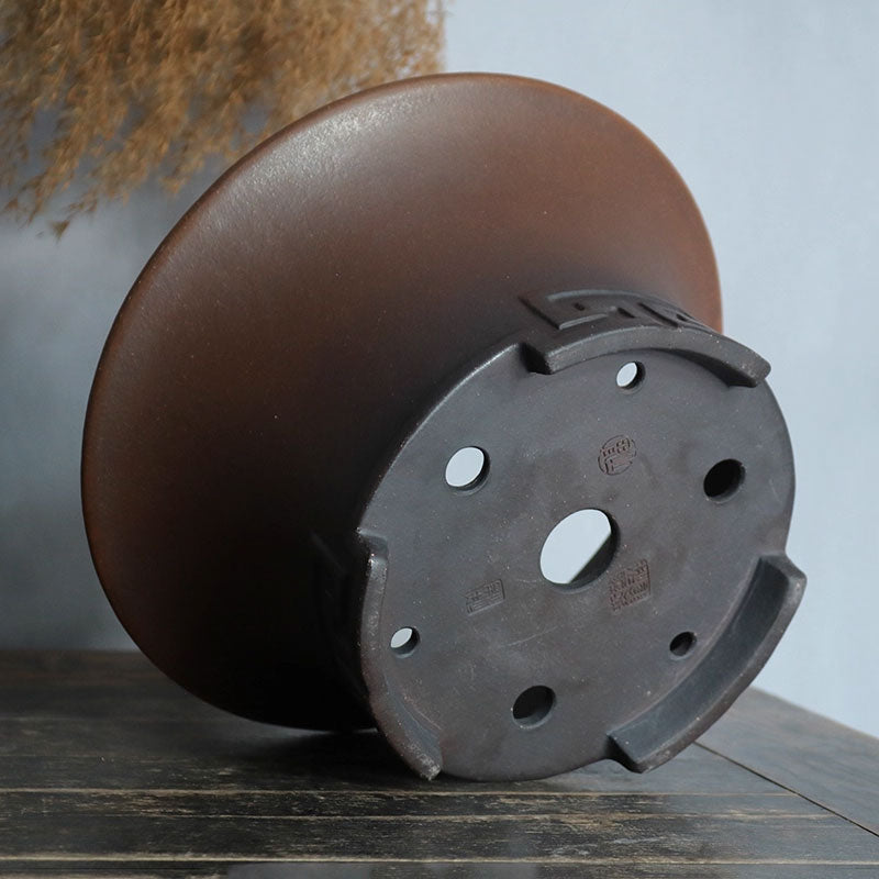 9.8 inch (25cm) Large 5.1 inch (13cm) Deep Round Premium Semi Cascade Bonsai Pot Bottom View