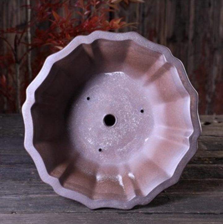 9.8 inch (25cm) Lotus-Shaped Wood-Fired Unglazed Raised Feet Bonsai Pot Inner View