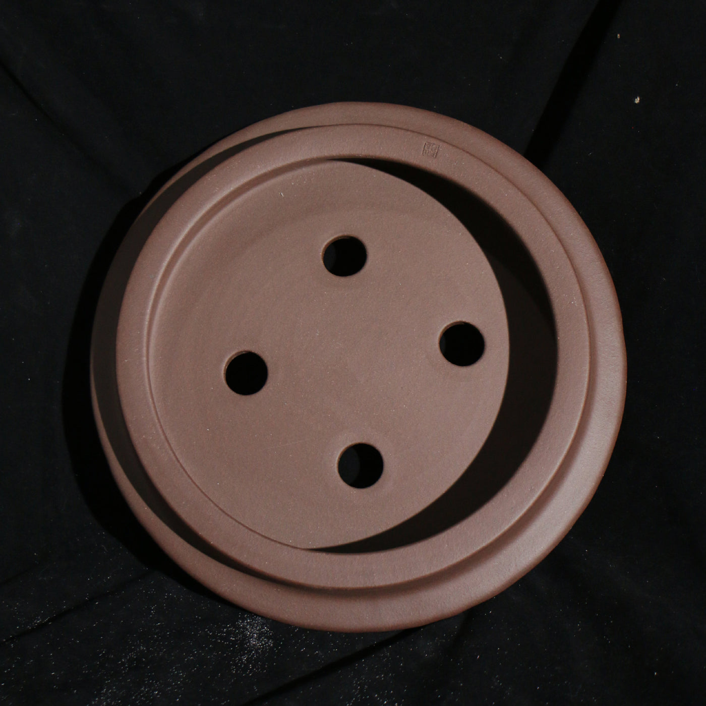 9.8 inch (25cm) Round Unglazed Shallow Bonsai Pot with Encircling Mid-Body Raised Band Inner View