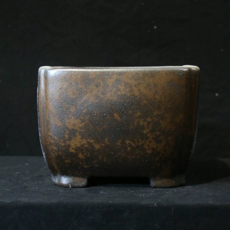9.8 inch (25cm) Speckled Finish Abstract Broken Edge-Style Unique Semi-Cascade Bonsai Pot Back View