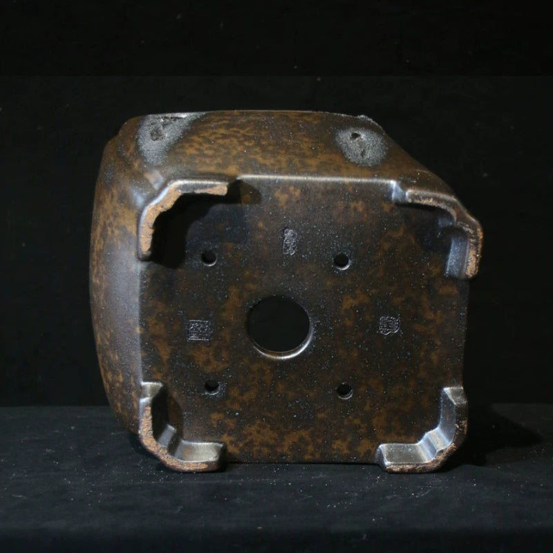 9.8 inch (25cm) Speckled Finish Abstract Broken Edge-Style Unique Semi-Cascade Bonsai Pot Bottom View