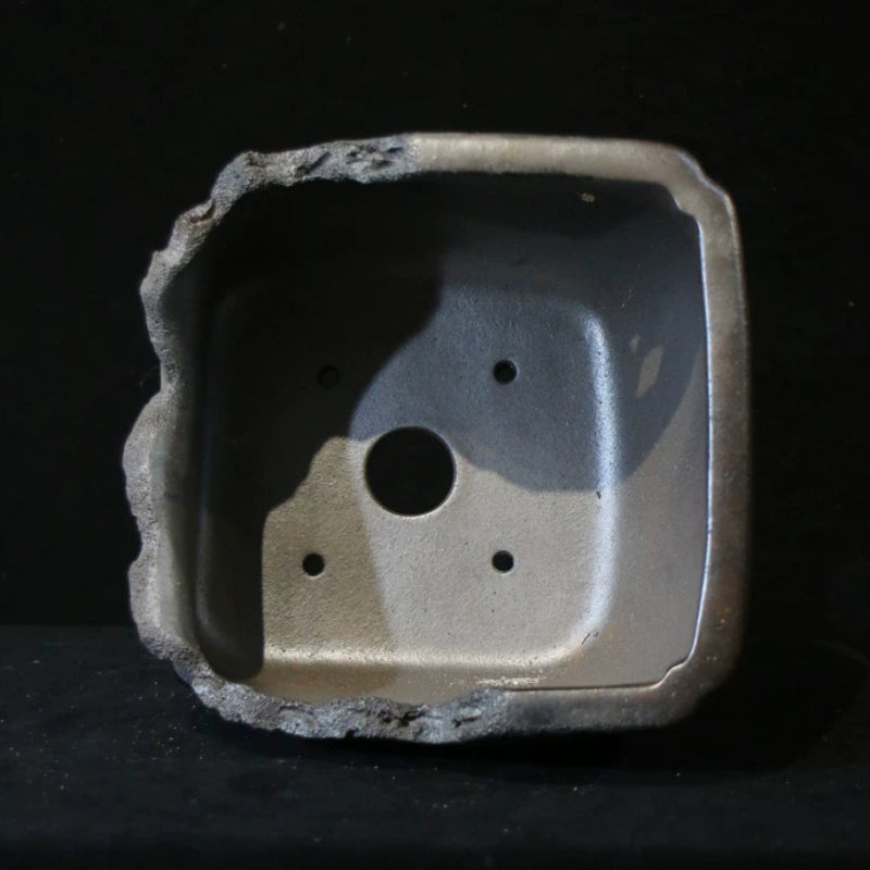 9.8 inch (25cm) Speckled Finish Abstract Broken Edge-Style Unique Semi-Cascade Bonsai Pot Inner View