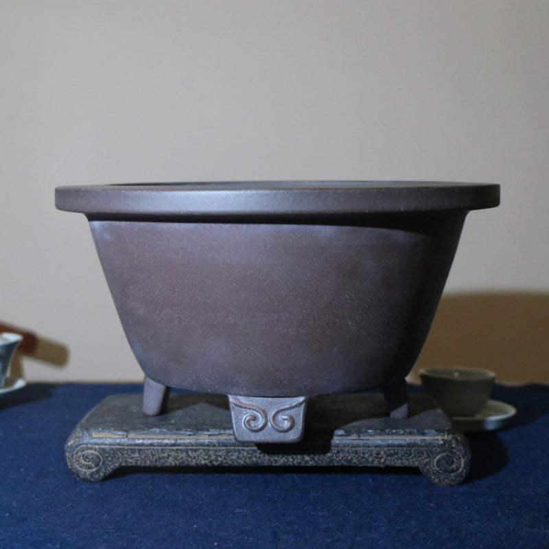 9.8 inch (25cm) Wide 5.3 inch (13.5cm) Deep Flared Round Dark Brown Semi-Cascade Bonsai Pot