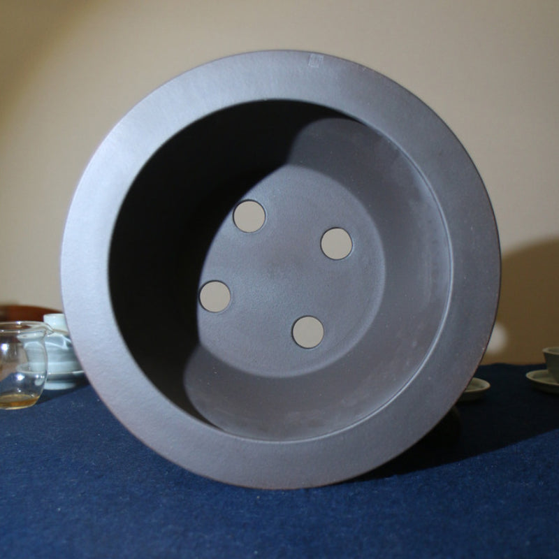 9.8 inch (25cm) Wide 5.3 inch (13.5cm) Deep Flared Round Dark Brown Semi-Cascade Bonsai Pot Inner View