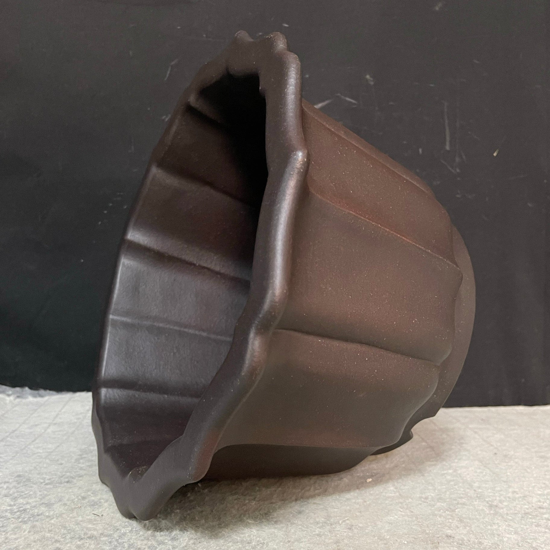 9.8 inch (25cm) Wide 5.9" (15cm) Deep Lotus-Shaped Unglazed Semi-Cascade Bonsai Pot w Flared Rim Side View