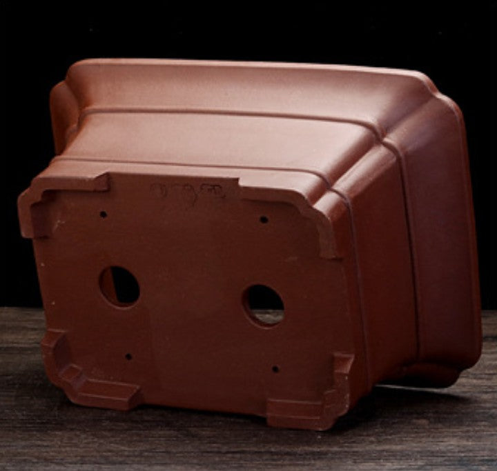 9.9 inch (25.2cm) Large 4.4 inch (11.2cm) Deep Flared Rectangular Unglazed Bonsai Pot Bottom View
