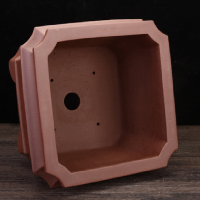 9.9 inch (25.3cm) Large 6.7 inch (17cm) Deep Corner-Cut Square Bonsai Pot Unglazed Inner View