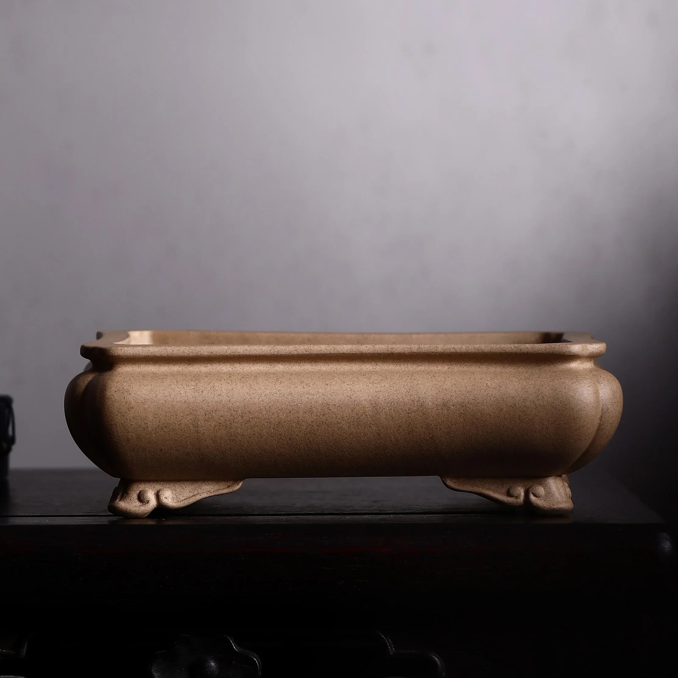 9" (23cm) Handcrafted Yixing Clay Bonsai Pot w Sandy Color Texture