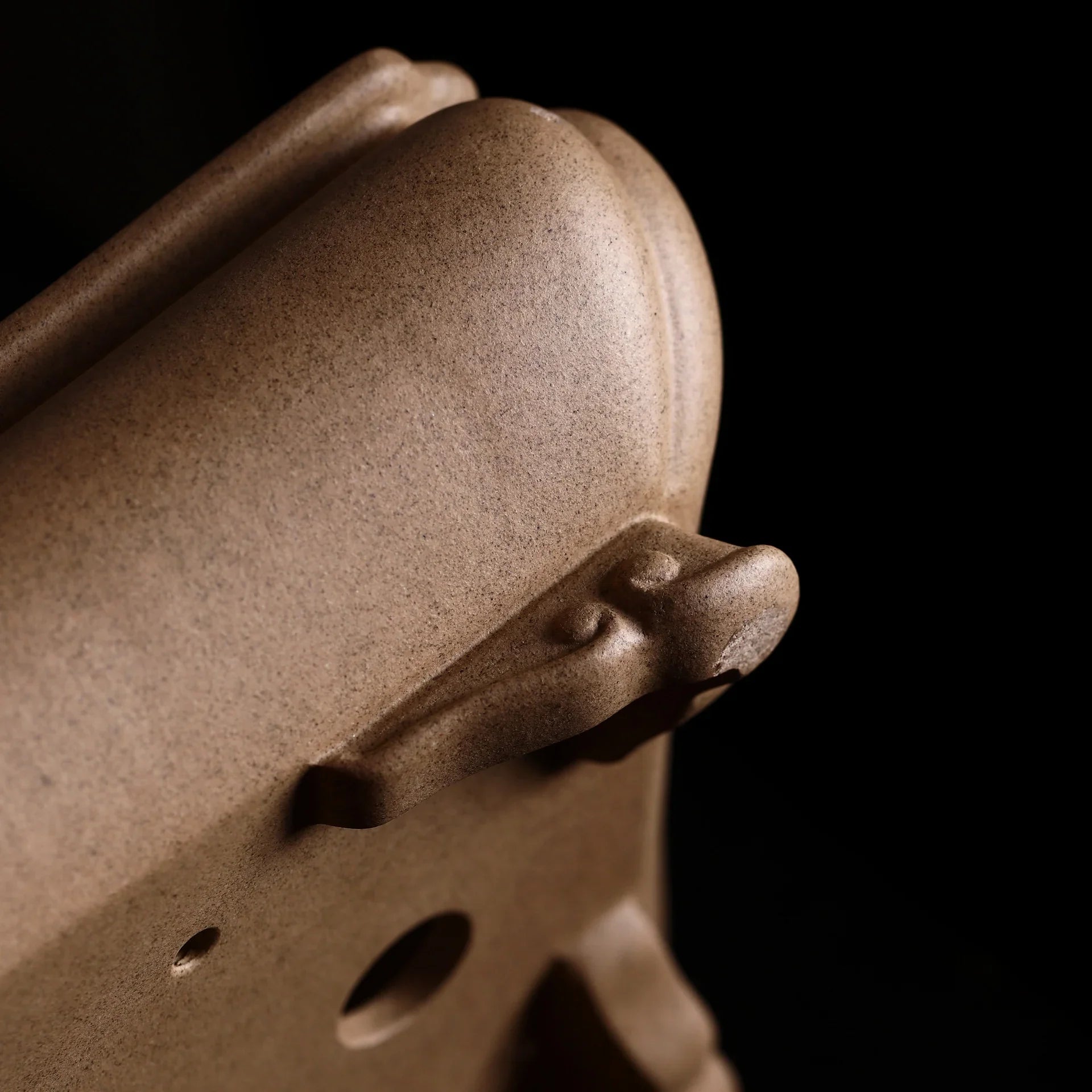 9" (23cm) Handcrafted Yixing Clay Bonsai Pot w Sandy Color Texture Bottom View Close Shot