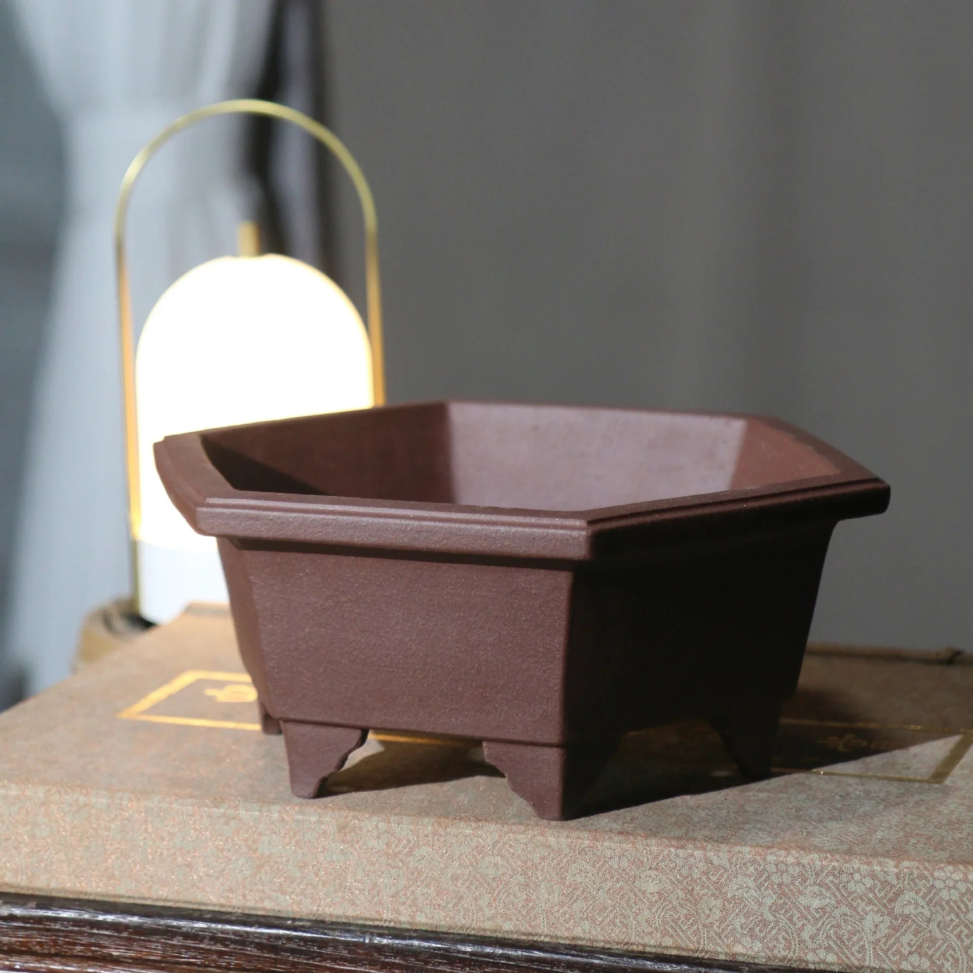 9" (23cm) Hexagonal Premium Yixing Clay Unglazed Bonsai Pot Corner View