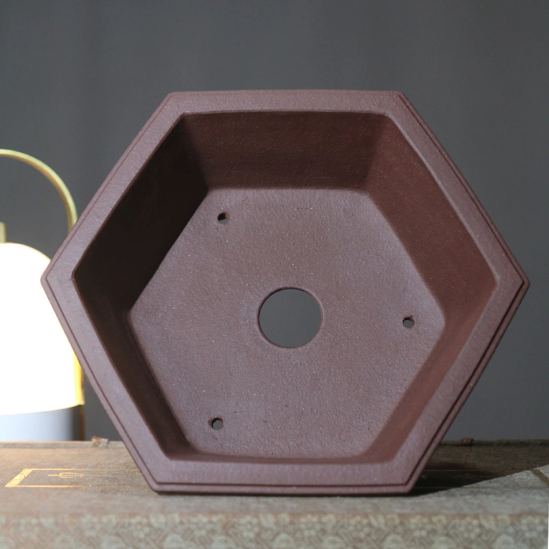 9" (23cm) Hexagonal Premium Yixing Clay Unglazed Bonsai Pot Inner View