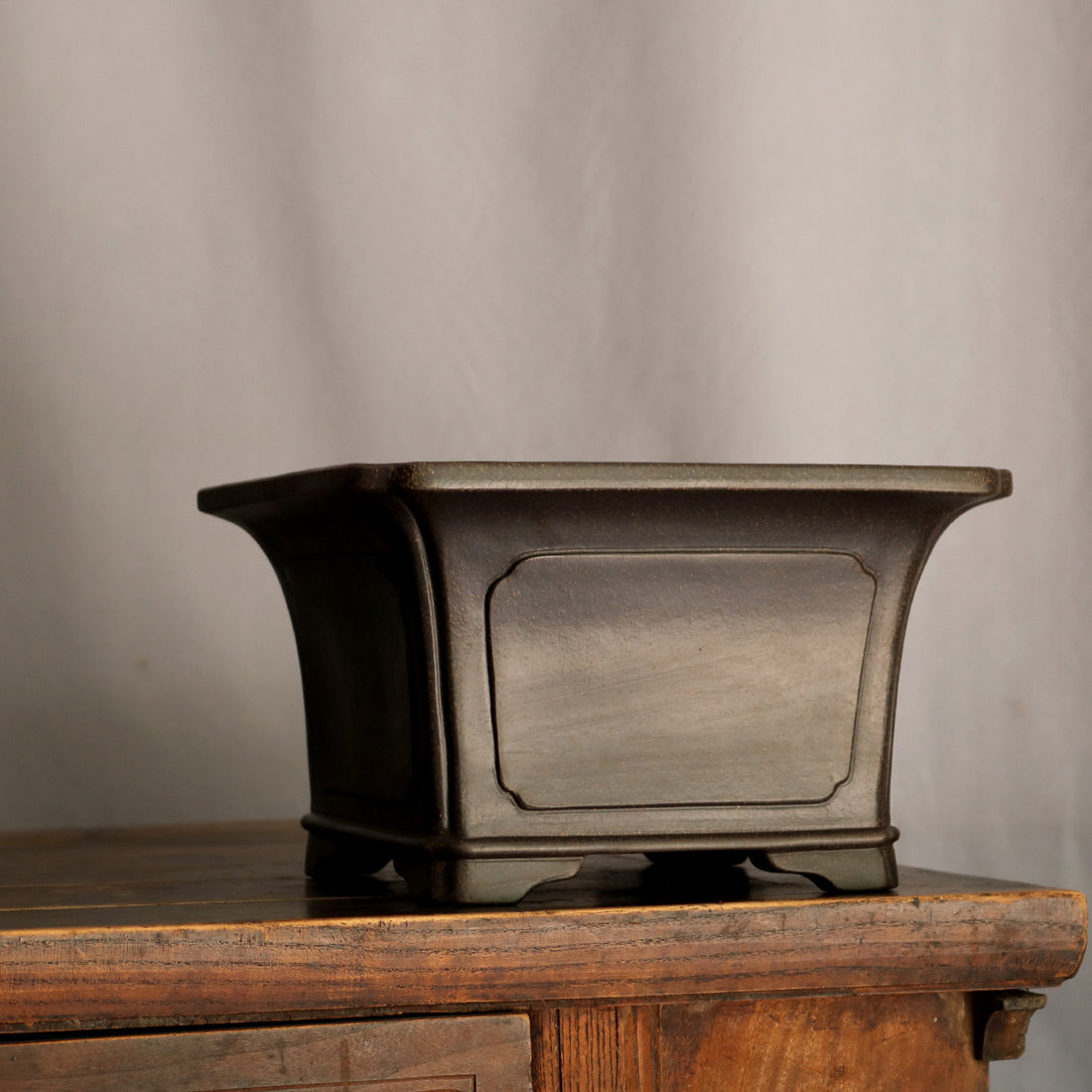 9" (23cm) Wide, 5.5" (14cm) Deep Flared Square Black Semi Cascade Bonsai Pot