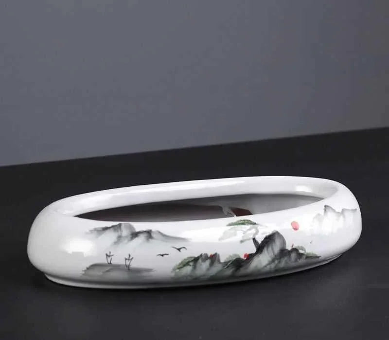 9" Artistic Landscape Oval Bonsai Pot