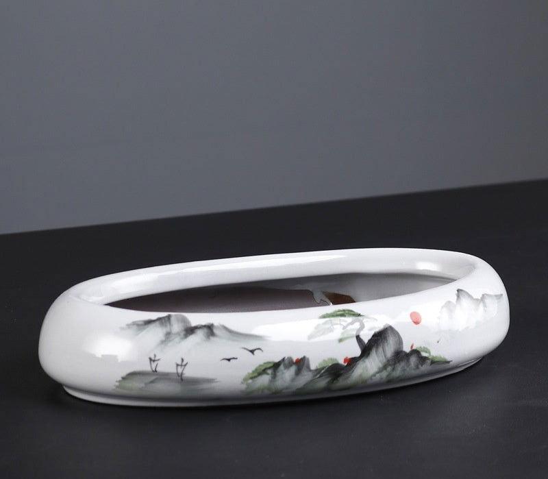 9" Artistic Landscape Oval Bonsai Pot - Potscape