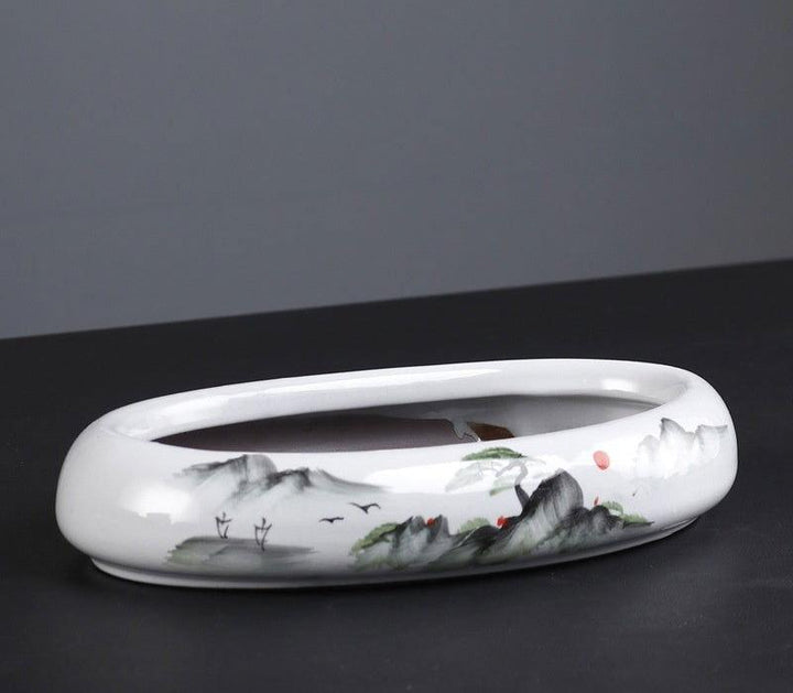 9" Artistic Landscape Oval Bonsai Pot - Potscape