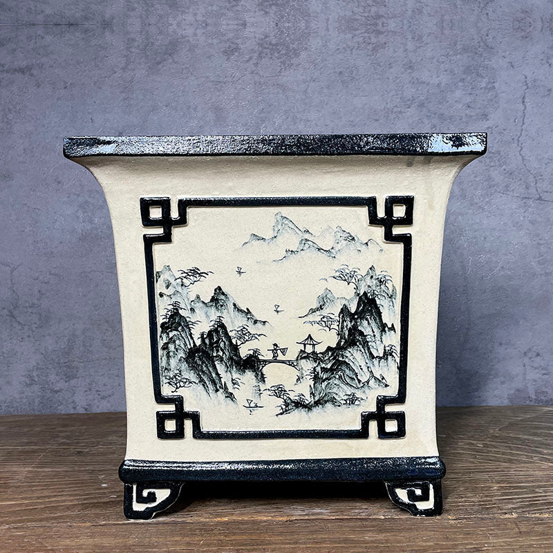 9 inch (23cm) Deep Hand-Painted Square Cascade/Semi Cascade Bonsai Pot