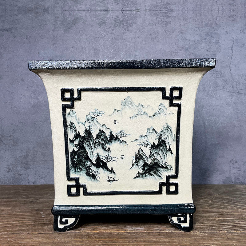 9 inch (23cm) Deep Hand-Painted Square Cascade/Semi Cascade Bonsai Pot