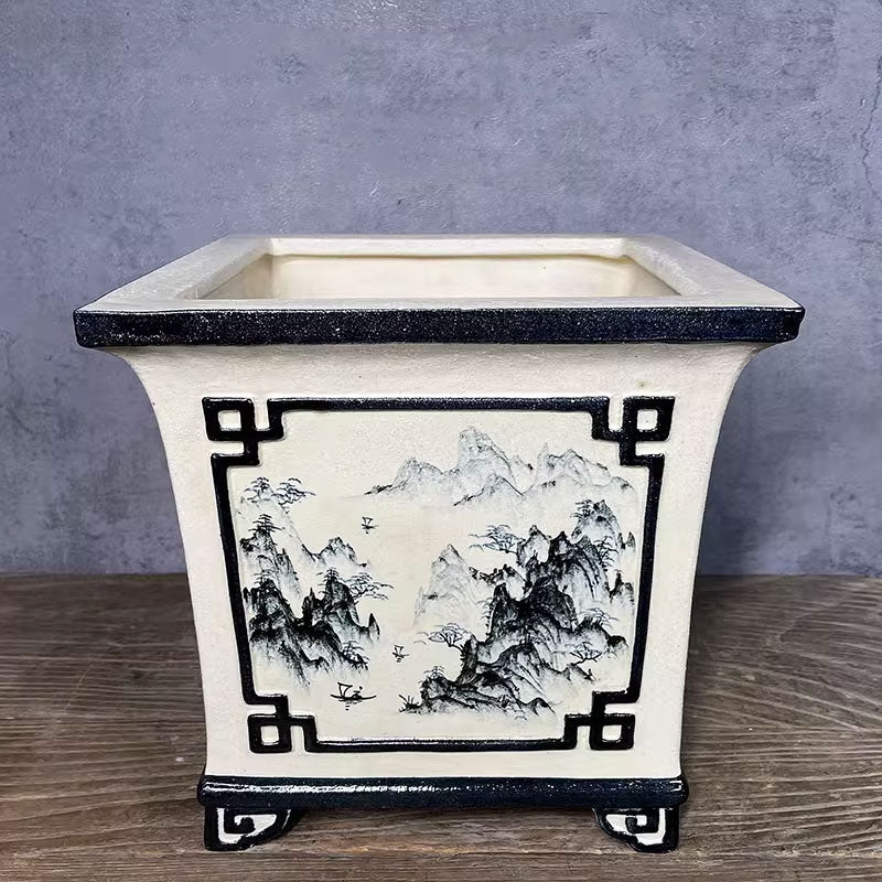 9 inch (23cm) Deep Hand-Painted Square Cascade/Semi Cascade Bonsai Pot Top View