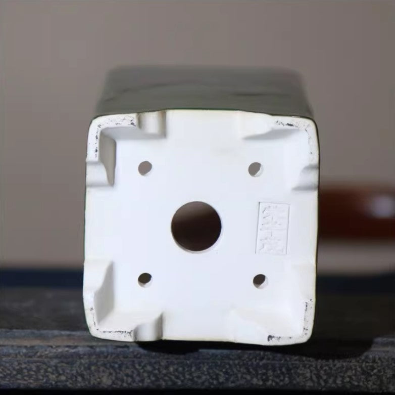 9 inch (23cm) Deep Square Green-Blue Multicolor Glaze Cascade Bonsai Pot Bottom View