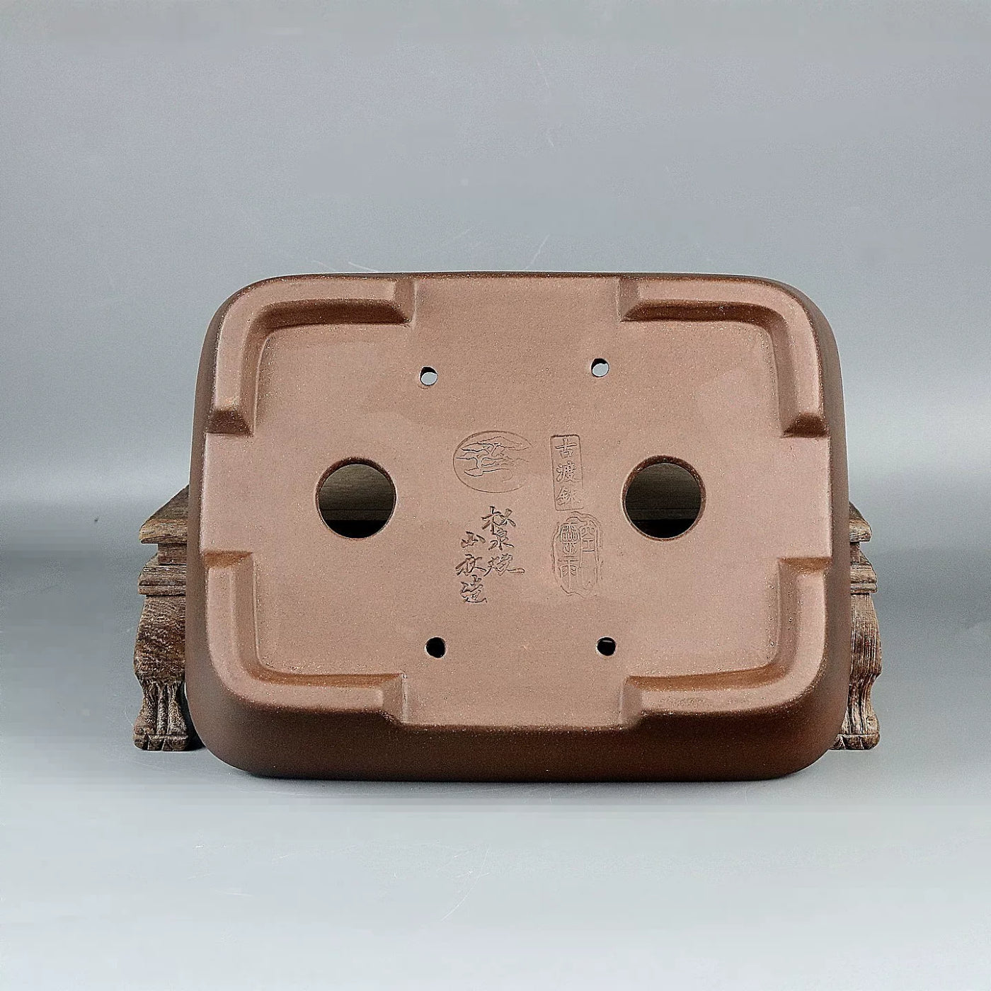 9 inch (23cm) Medium-Sized Flared Rectangular Unglazed Premium Bonsai Pot Bottom View