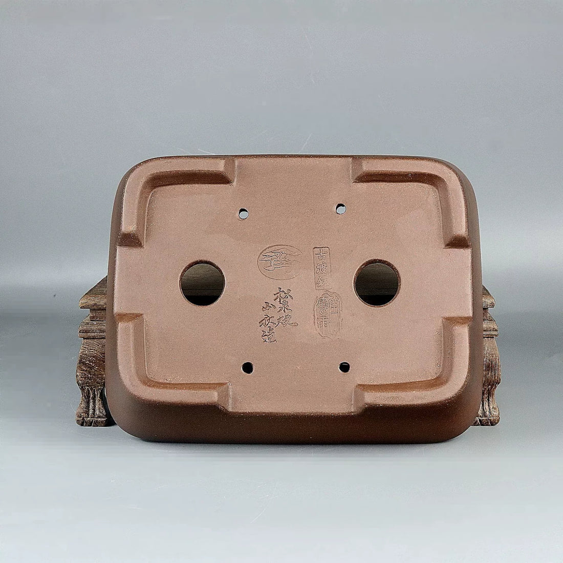 9 inch (23cm) Medium-Sized Flared Rectangular Unglazed Premium Bonsai Pot Bottom View