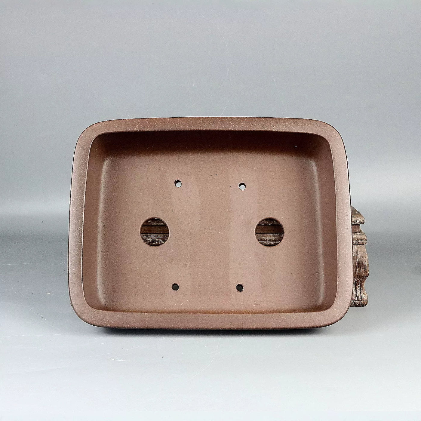 9 inch (23cm) Medium-Sized Flared Rectangular Unglazed Premium Bonsai Pot Inner View