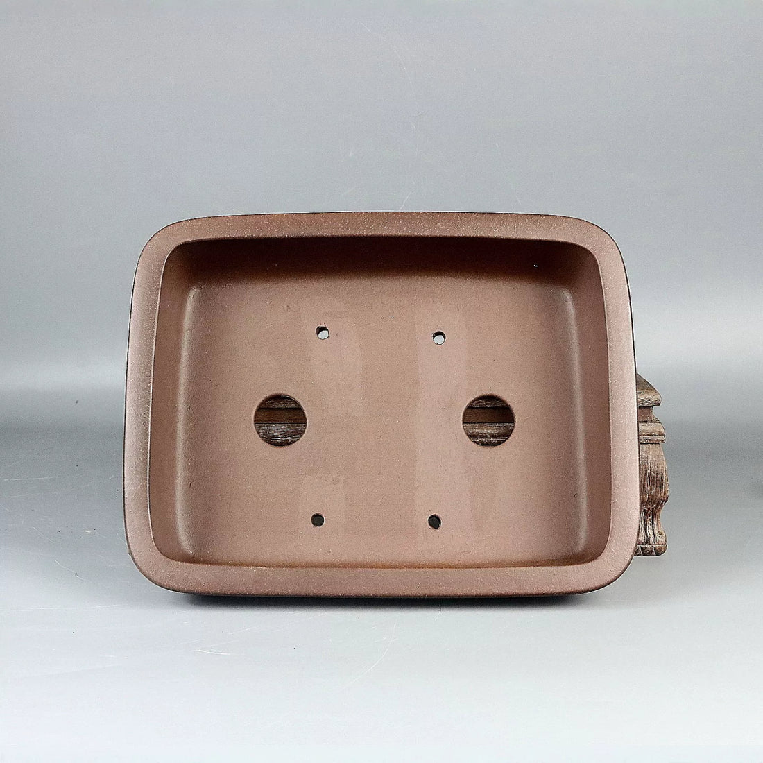 9 inch (23cm) Medium-Sized Flared Rectangular Unglazed Premium Bonsai Pot Inner View