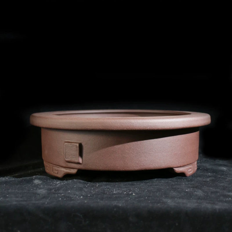 9 inch (23cm) Round Wide-Rim Traditional Unglazed Raised Feet Bonsai Pot