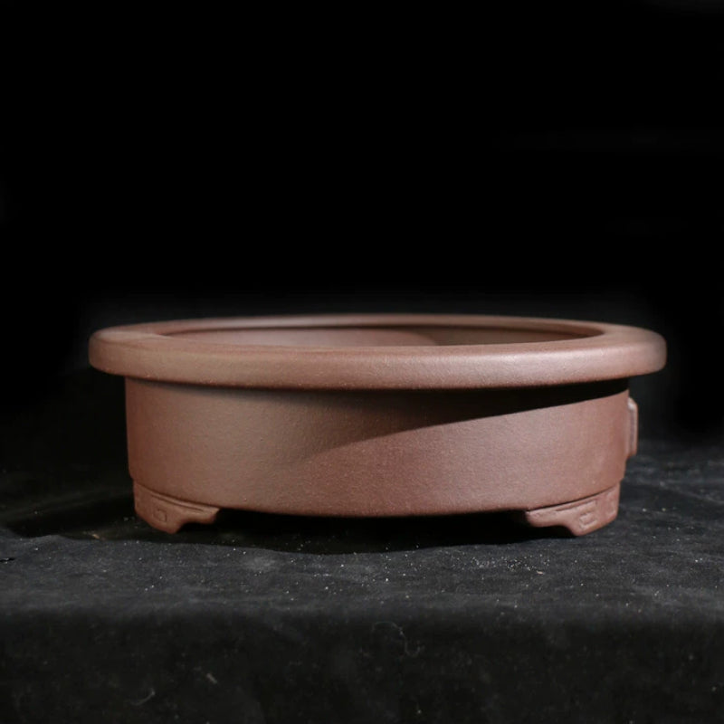 9 inch (23cm) Round Wide-Rim Traditional Unglazed Raised Feet Bonsai Pot
